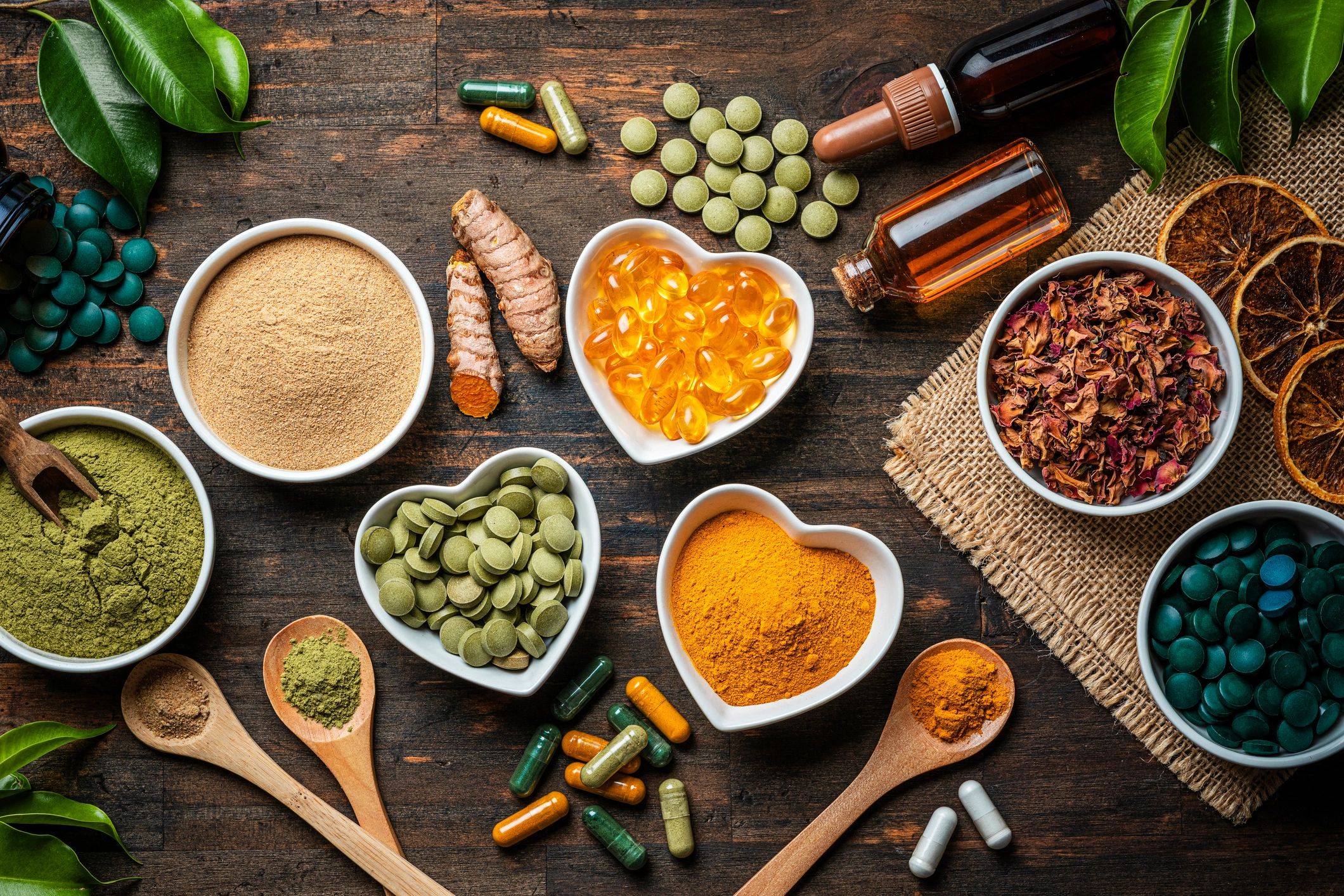 Supplement capsules and wellness ingredients